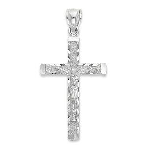 Solid 14k White Gold Cross Pendant - Christian Jewelry Baptism Gifts for Him